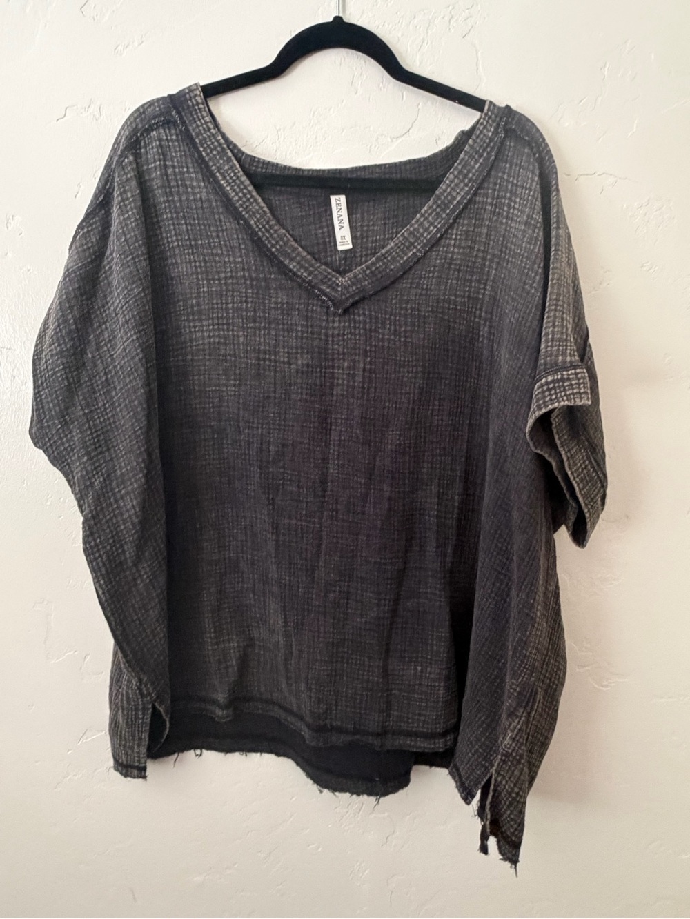 Zenana Outfitters Washed Black V-Neck Boxy Tee - 3X
